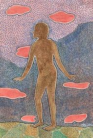 Amorphous Man with Red Clouds