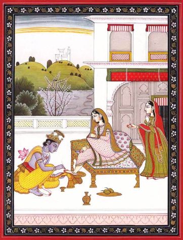 Krishna Tends to Radha's Feet