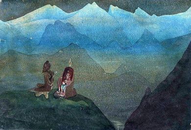 Moonlit Mountainscape with Yogi