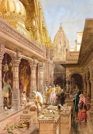 Benares temple worshippers