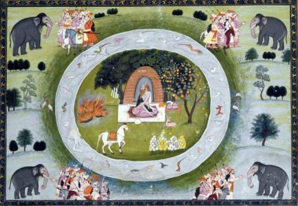 Sage Kapila in his hermitage, Illustration from Ramayana, Kangra or Garhwal